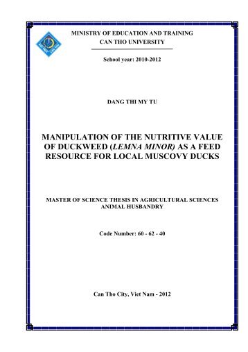 manipulation of the nutritive value of duckweed (lemna minor)