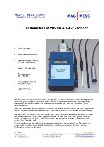 Teslameter FM 205 für AS-Aktivsonden