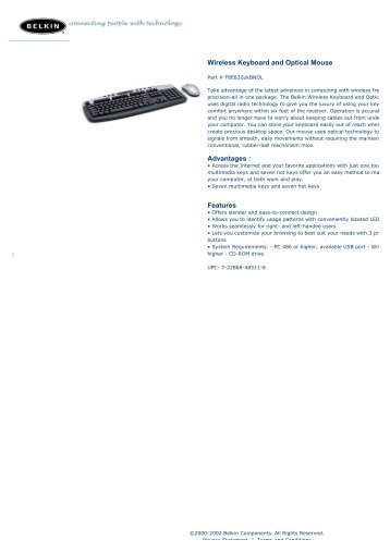 Wireless Keyboard and Optical Mouse Advantages : Features