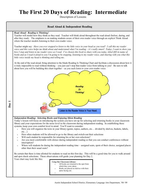 The First 20 Days of Reading: Intermediate - Center Grove ...