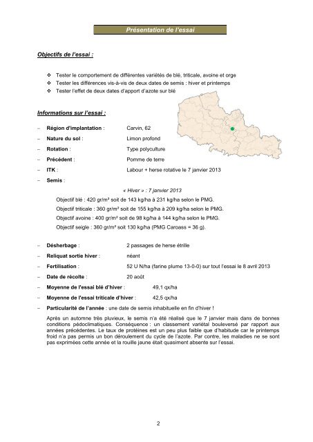 rÃ©sultats essais blÃ© et triticale rÃ©colte 2013 - Chambre d'agriculture