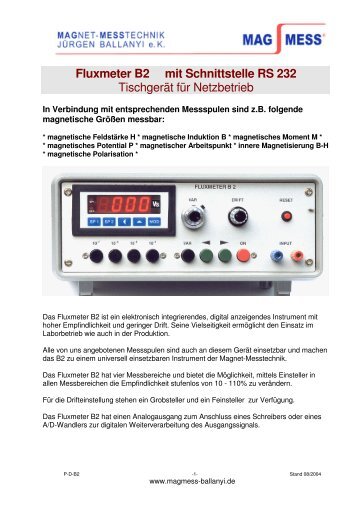 Fluxmeter B2 mit Schnittstelle RS 232 - Magnet-Messtechnik Jürgen ...