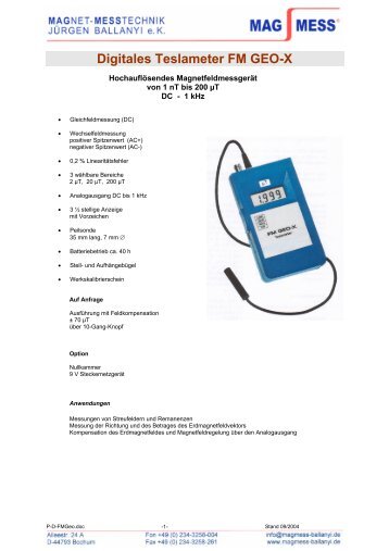 Digitales Teslameter FM GEO-X