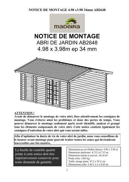 NOTICE DE MONTAGE 4.98 x3.98 34mm AB2648 - Habitat et jardin ...