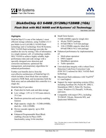 Data Sheet: DiskOnChip G3 64MB (512Mb)/128MB (1Gb) - FTP