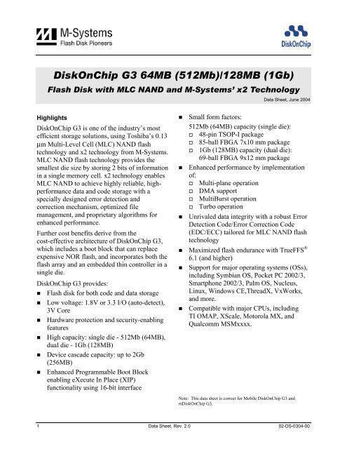 Data Sheet: DiskOnChip G3 64MB (512Mb)/128MB (1Gb) - FTP