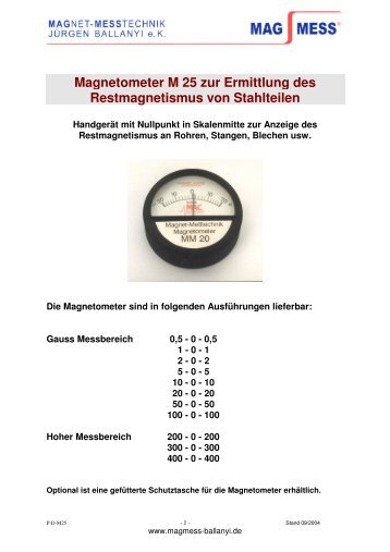 Magnetometer M 25 zur Ermittlung des Restmagnetismus von ...