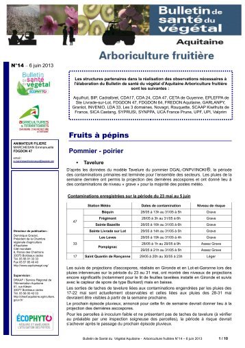 BSV arboriculture Aquitaine NÂ° 14 - DRAAF Poitou-Charentes