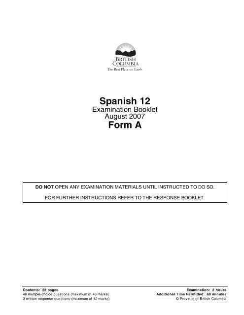 Spanish 12 Form A - QuestionBank.CA