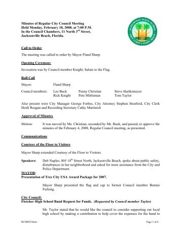 Minutes of Regular City Council Meeting - City of Jacksonville Beach