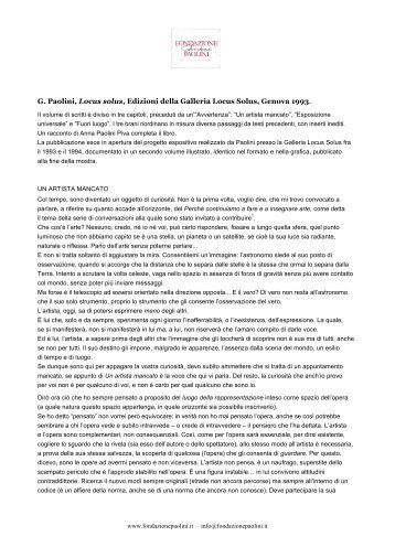 G. Paolini, Locus solus, Edizioni della Galleria Locus Solus, Genova ...