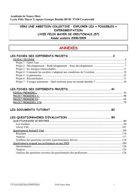 ses nombreuses annexes - AcadÃ©mie de Nancy-Metz