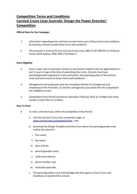 Compeion Terms And Conditions Carnival Cruise Lines Australia Compeion Terms And Conditions Carnival Cruise Lines Australia