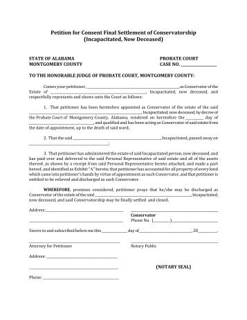 Petition for Consent Final Settlement - Adult-Ward Deceased