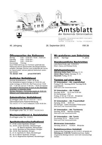 Amtsblatt kw39 - Gemeinde Unterstadion