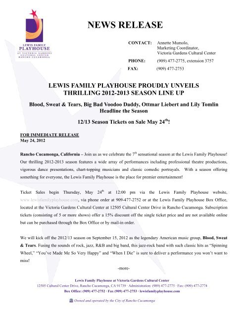 NEWS RELEASE - Lewis Family Playhouse