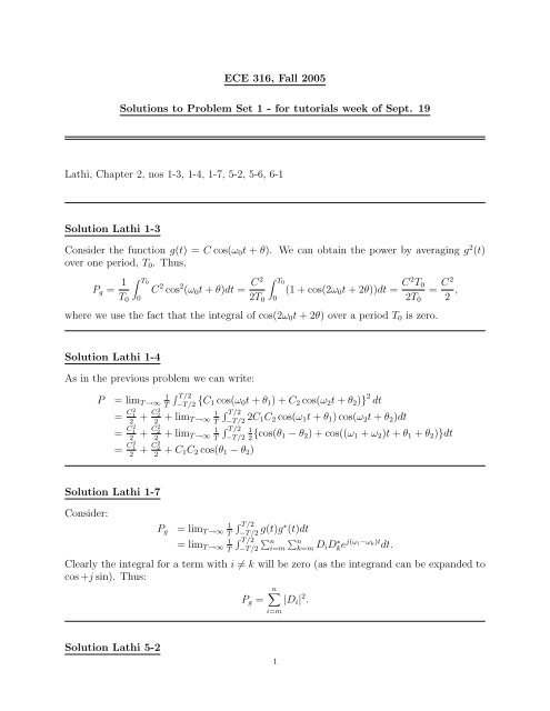 ECE 316, Fall 2005 Solutions to Problem Set 1 - for tutorials week of ...