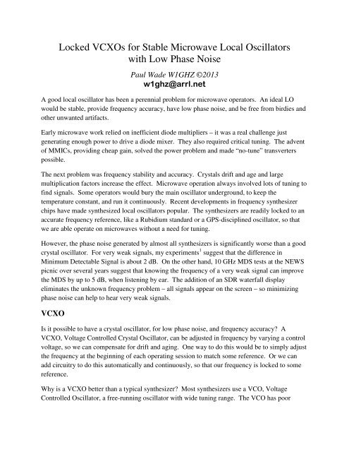 Locked VCXOs for Stable Microwave Local Oscillators with ... - W1GHZ