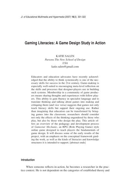 Gaming Literacies: A Game Design Study in Action - MIT