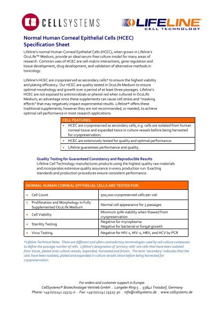 Data Sheet - CellSystems Biotechnologie Vertrieb GmbH