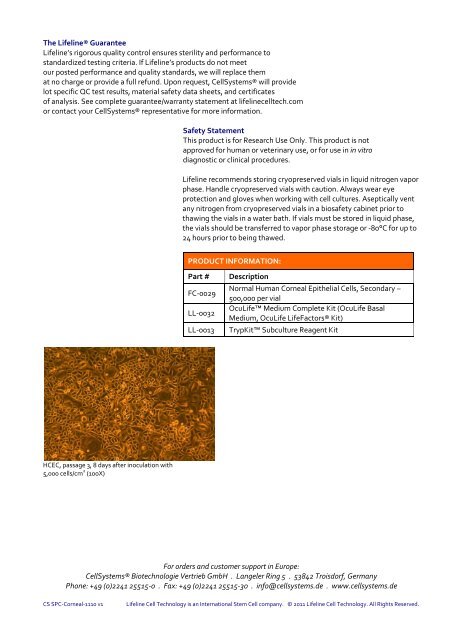 Data Sheet - CellSystems Biotechnologie Vertrieb GmbH