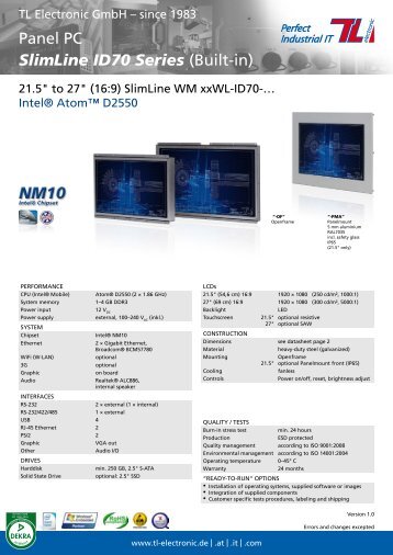 Panel PC SlimLine ID70 Series (Built-in) - TL Electronic GmbH