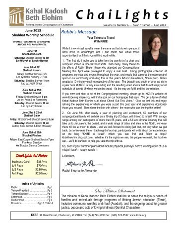 June ChaiLights Newsletter 2013.pub - Kahal Kadosh Beth Elohim