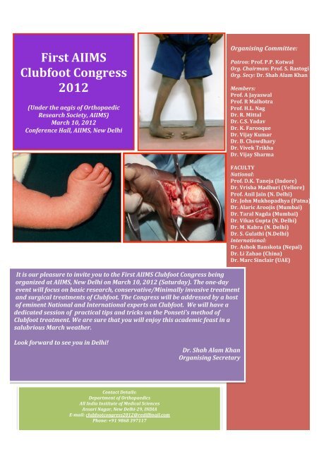 First AIIMS Clubfoot Congress 2012 - Orthopaedic Principles