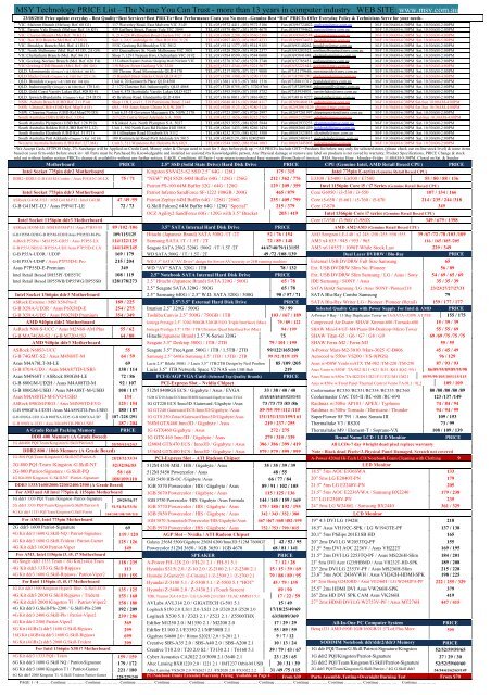 MSY Technology PRICE List â€“ The Name You Can Trust ... - Truckline