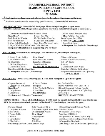 Supply List 2013-2014 - Marshfield School District