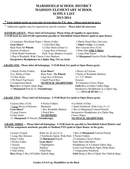 Supply List 2013-2014 - Marshfield School District