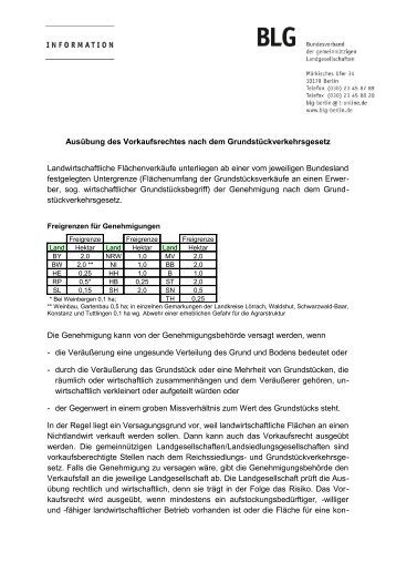 Ausübung des Vorkaufsrechts nach dem ... - BLG