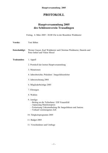 Protokoll der Generalversammlung 2005 - Trasadingen