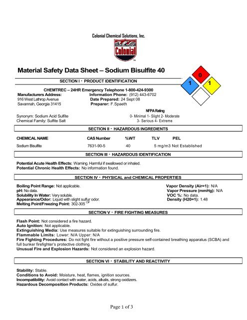 Msds Colonial Chemical Solutions