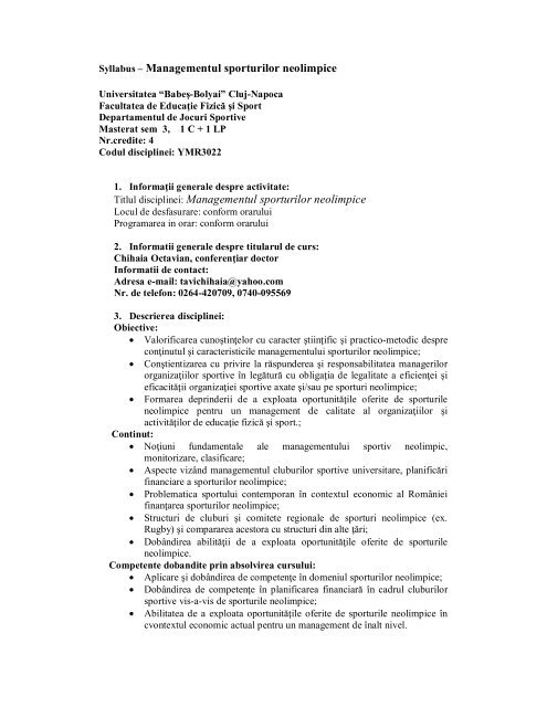 Facultatea De Educatie Fizica Si Sport Cluj Napoca