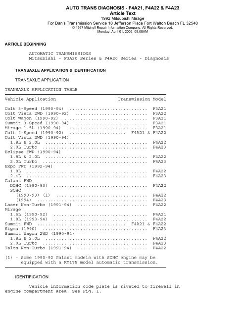 AUTO TRANS DIAGNOSIS - F4A21, F4A22 & F4A23 Article ... - Webs