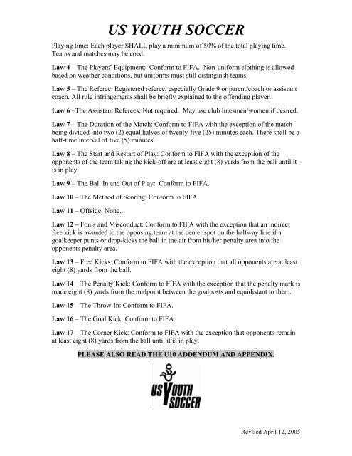 US Youth Soccer U9-10 Travel Rules - Indiana Soccer