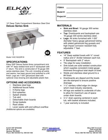 Deluxe Series Sink SPECIFICATIONS: OPTIONS ... - KCL Cutsheets