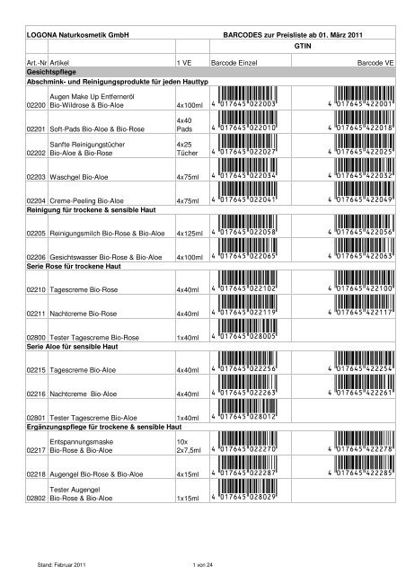 1.3.2011 LOGONA - AG LOGOCOS Barcodes Naturkosmetik