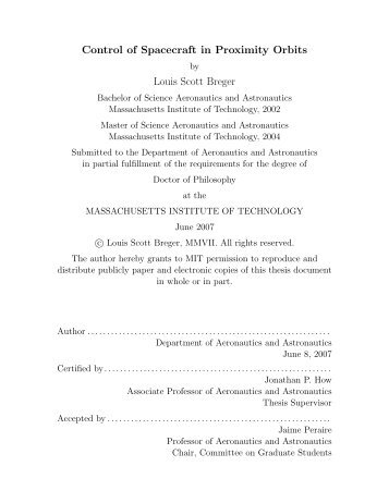 Control of Spacecraft in Proximity Orbits - Aerospace Controls ...