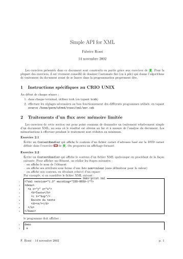 Exercices XML : Simple API for XML - Fabrice Rossi