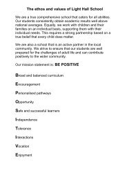 The ethos and values of Light Hall School