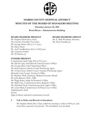 HARRIS COUNTY HOSPITAL DISTRICT MINUTES ... - Harris Health