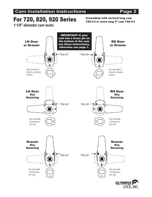 720, 820, 920 Cam Assembly Install - Olympus Lock