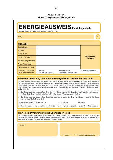 Muster Energieausweis Wohngebäude - Energieausweis + EnEV ...