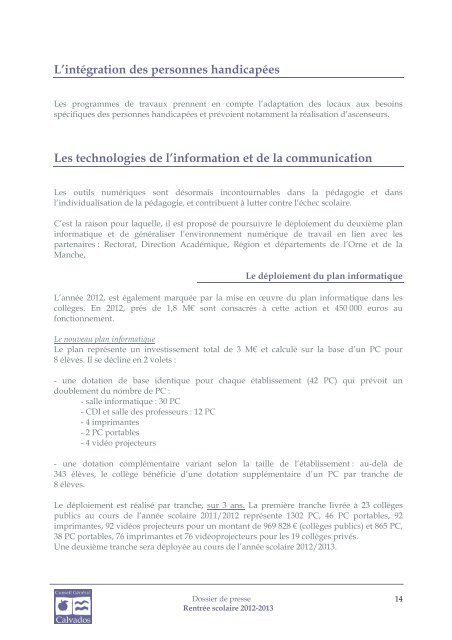 Dossier de presse - Conseil général du Calvados