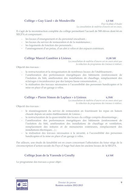 Dossier de presse - Conseil général du Calvados