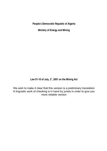 Algeria Mining Act 2001