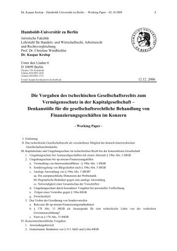 Onlinepaper - Prof. Dr. Windbichler - Humboldt-UniversitÃ¤t zu Berlin