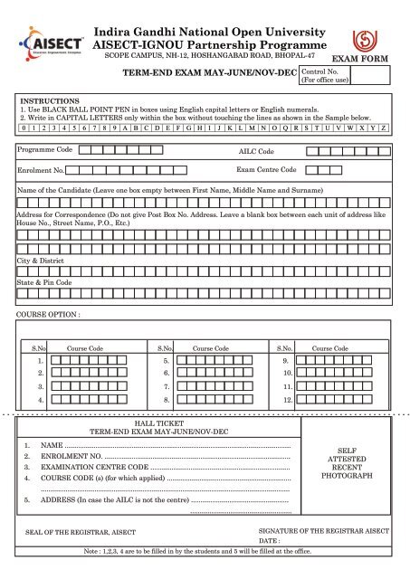 AISECT - IGNOU Exam Form